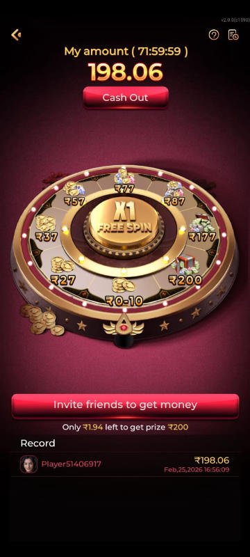 Rajwin Game App Android interface dashboard screen